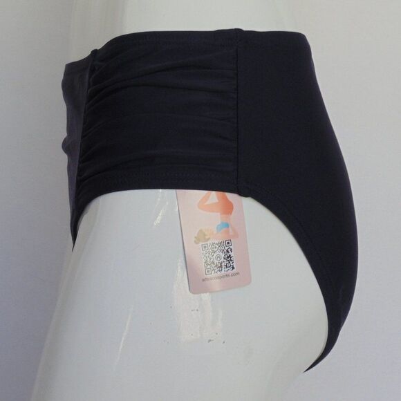 new BIKINI BOTTOM, L, Navy Blue, Lower rise, Shirred hips, Full Coverage, UPF 50 - Picture 6 of 11